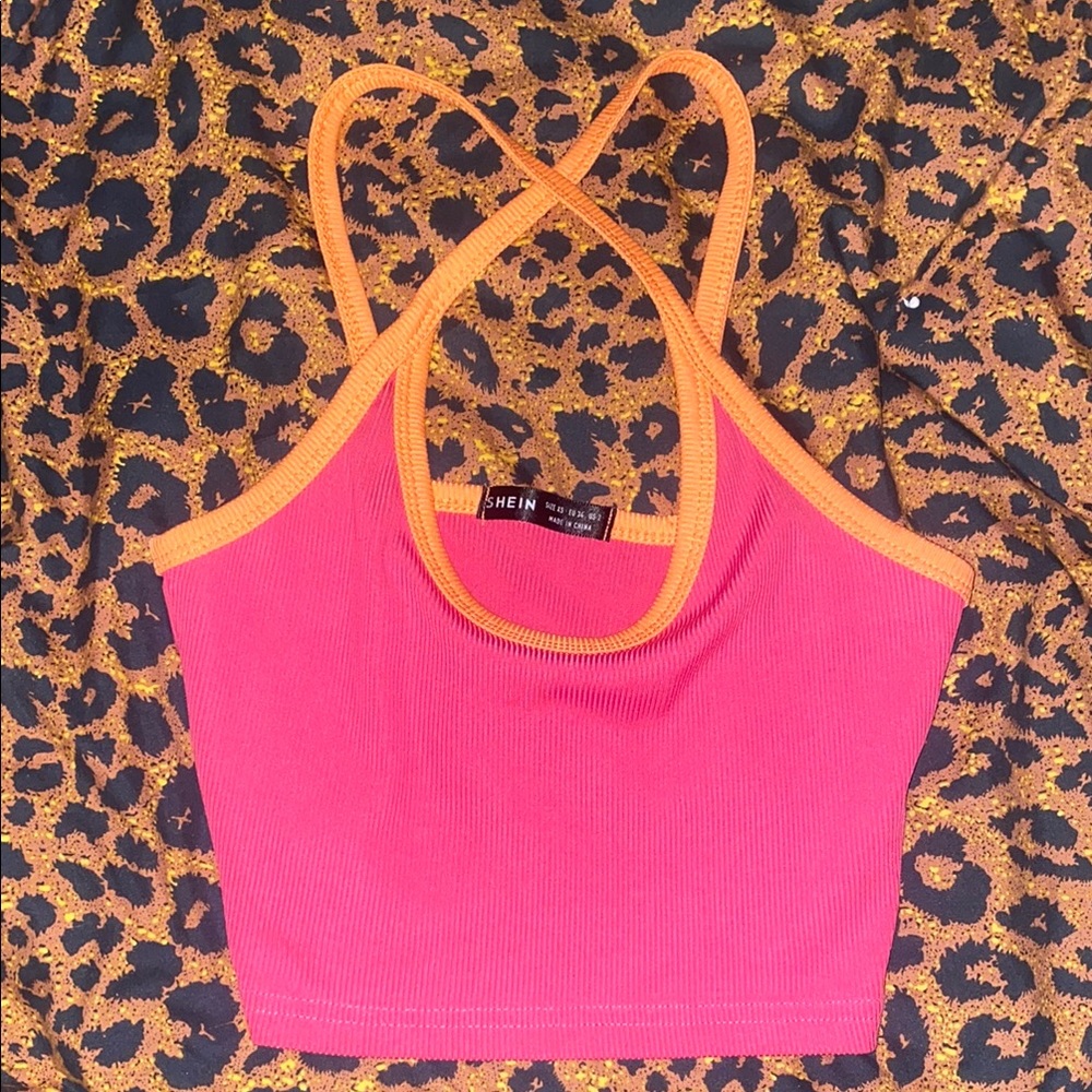 SHEIN Vibrant Pink and Orange Strappy Top